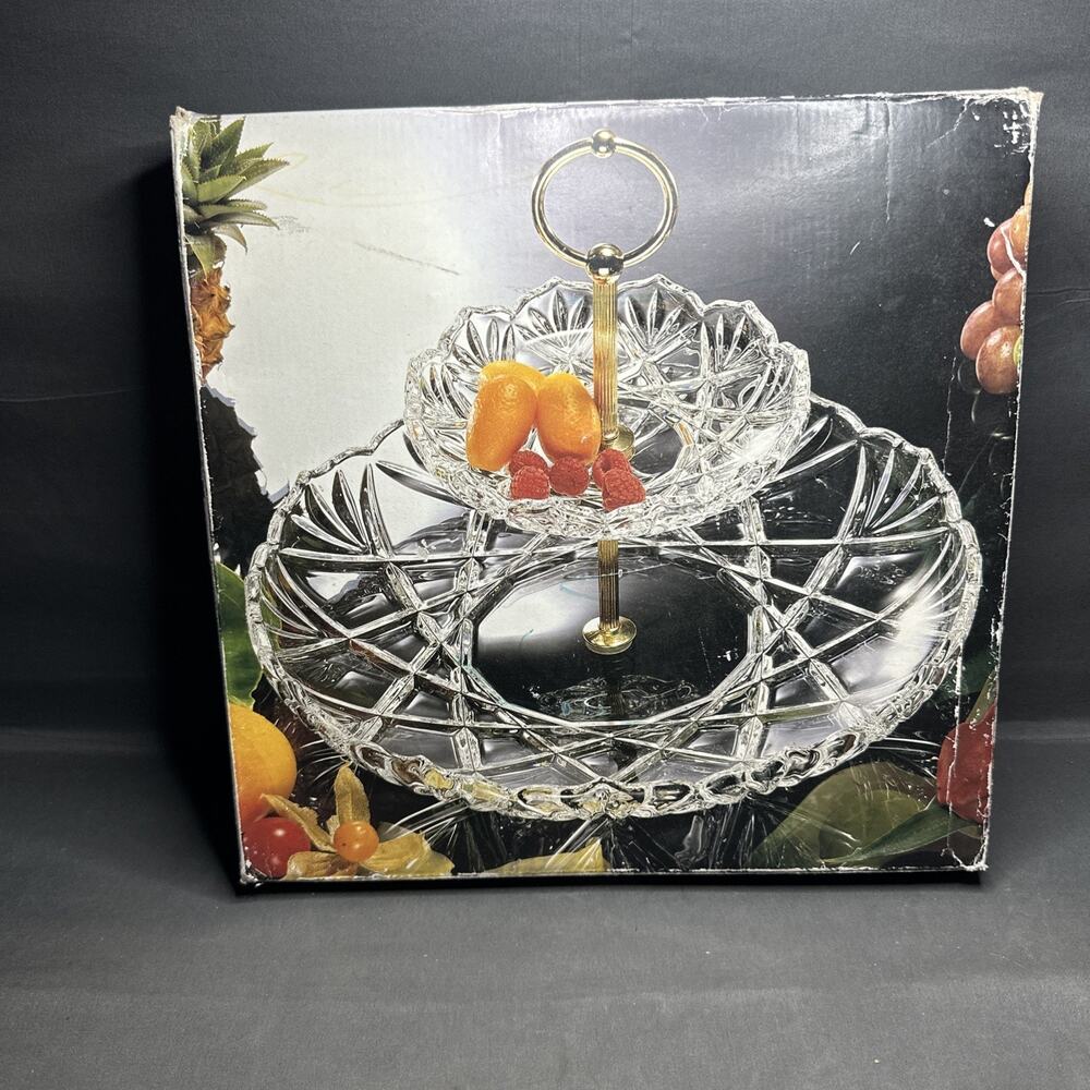 MIKASA Crysyal Hampshire Gold - 2 Tier Serving Tray {608}